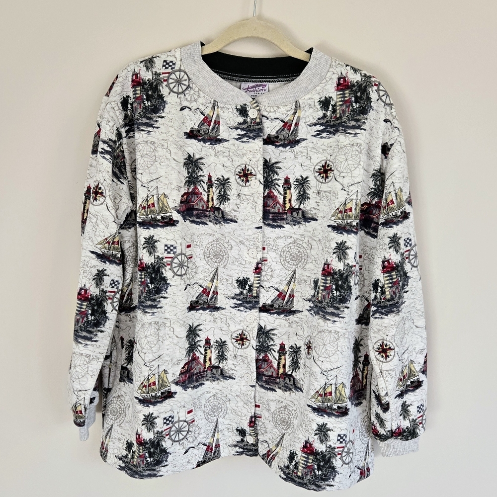 🧭VTG nautical loghthouse button down sweatshirt